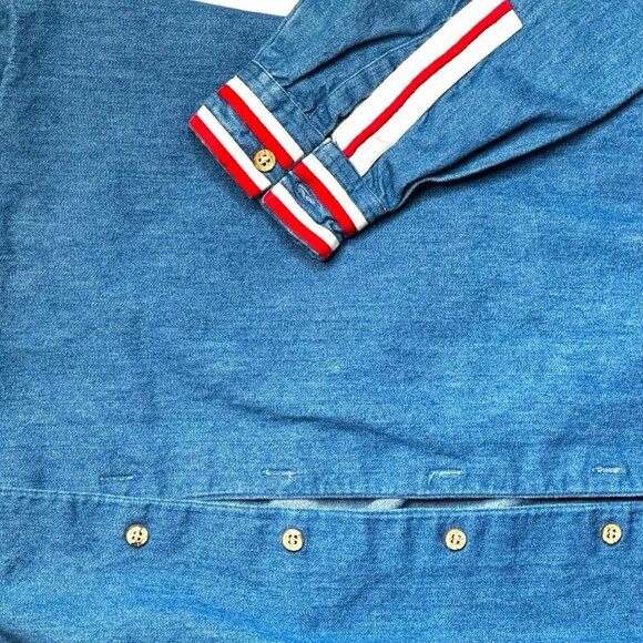 Vintage 90s Stars & Stripes Denim Shirt Patriotic Flag‎ Collar USA Men's L - Picture 4 of 6